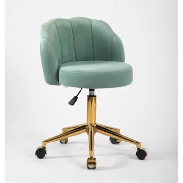 Imagem de Cadeira Giratória Estofada com Base Dourada, Veludo Off-White, Altura Ajustável 45-60cm, Capacidade 100kg (Verde)
