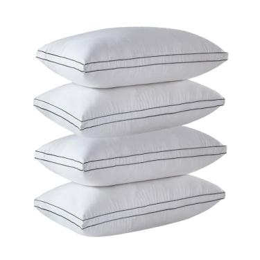 Imagem de Gehannah Travesseiros de cama para dormir, travesseiro macio de pelúcia de luxo com casa e hotel, capa de microfibra respirável para dormir nas costas (branco, king (pacote com 4))