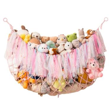 Imagem de MKO SHUN Rede grande de bichos de pelúcia, rede para pendurar na parede de 140 cm C para armazenamento de animais de pelúcia, rede de brinquedo de macramê Boho para crianças, meninas, quarto, sala de