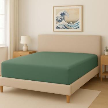 Imagem de Lençol King Avulso com Elástico 300 Fios 100% Algodão Egípcio – Toque Macio e Frescor Natural (Verde)