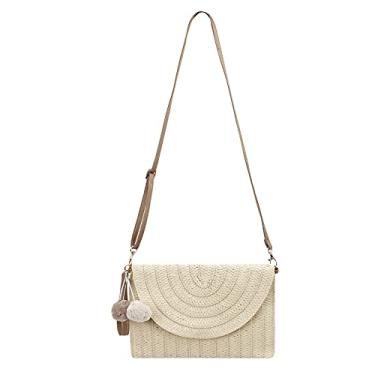 Imagem de Van Caro Bolsa feminina de algodão, crochê, borla, bolsa mensageiro boêmia, 3888 Bege, One Size