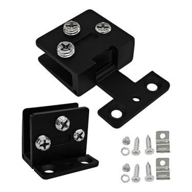 Imagem de bociloy 2 peças de dobradiças de porta de armário de vidro preto fosco, braçadeira de dobradiça de porta de vidro sem moldura de liga de zinco para armário de vinho, armários de exibição, sem