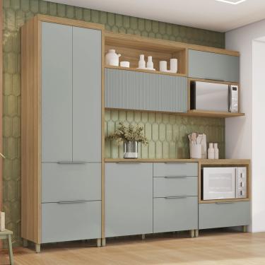 Imagem de Cozinha 5 Peças 5 Portas 6 Gavetas Marquesa 100% Mdf Nature-verde