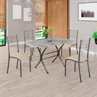 Imagem de Conjunto Sala De Jantar Mesa Retangular 100x60cm Tampo Granito Topázio 4 Cadeiras Paraty Creme - Mart Prata