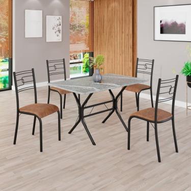 Imagem de Conjunto Sala De Jantar Mesa Retangular 100x60cm Tampo Granito Topázio 4 Cadeiras Paraty C. Marrom - Preto Fosco
