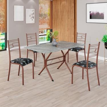 Imagem de Conjunto Sala De Jantar Mesa Retangular 120x75cm Tampo Granito Topázio 4 Cadeiras Paraty Preto Floral - Marrom