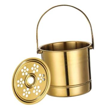 Imagem de Balde de gelo, balde refrigerador de vinho de aço inoxidável com alças com placa de filtro, balde de gelo de vinho para festas, restaurante, bar (dourado)