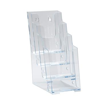 Imagem de Azar Displays 252388 Suporte de folheto transparente de quatro andares, caixas de acrílico para exibição – Suporte de menu de mesa (10,8 cm L x 15,2 cm P x 25,4 cm A) – Suporte de panfleto de mesa – Literatura e folheto