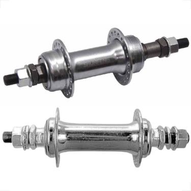 Imagem de Par Cubo Dianteiro E Traseiro Cromado Com Eixo 3/8 x 175mm 36 Furos Bicicleta Bike Mtb Passeio Caloi