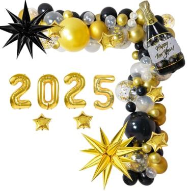 Imagem de HYELNHUA Decorações Para Festa De Ano Novo 2025 Com Balões, Suprimentos A Véspera 2025, Balões Transparentes Números Mylar Dourados E Garrafas Champanhe Pretas Douradas, Decoração Comemoração