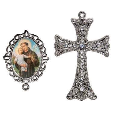 Imagem de Crucifixo Para Terço de Noiva Relicario Santo Antonio Peças para Monta