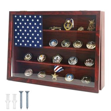 Imagem de FramePro Moldura Para Moedas De Desafio Militar 12X16, Decoração Parede Com Bandeira Americana Madeira, Porta-Medalhas, Suporte Do Governo Vermelho