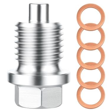 Imagem de Bujão de drenagem de óleo magnético M14 x 1,5, parafuso de panela de óleo com ímã de motor de aço inoxidável com 5 arruelas junta de substituição universal à prova de vazamento para carro, caminhão
