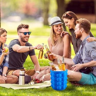 Imagem de Balde Pegador Inox Armazena Cubos Silicone Gelo Bacia Fazer Rápido Tér