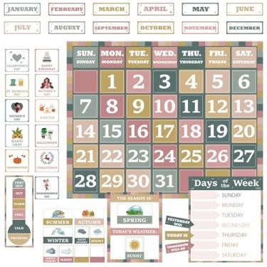 Imagem de EggSun Conjunto de quadro de avisos de calendário Boho para decorações de sala de aula, calendário boêmio, estação meteorológica, quadro de avisos, cartões de papel para professores essenciais de