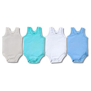 Imagem de Kit 4 Body Sem Manga Regata Liso Bebê Até 9 Meses - BigToon Kids, Kit 