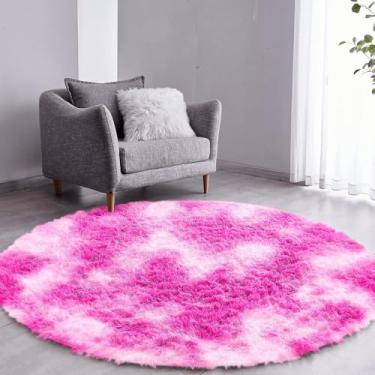 Imagem de Tapete Sala Felpudo Peludo Mesclado Rosa Redondo 100 Cm