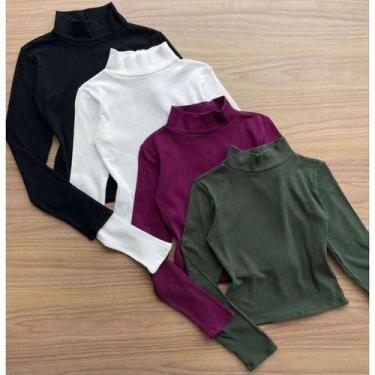 Imagem de Blusa feminina gola alta manga longa básica canelada moda - Filó Modas