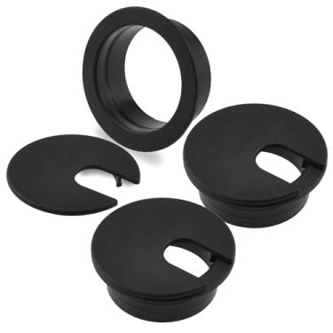 Imagem de SDTC Tech 35 mm (1-3/8 pol.) Cabo de mesa de plástico com ilhós, organizador de arame preto - pacote com 3