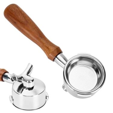 Imagem de DIBTSA Filtro portátil de 58 mm compatível com Gaggia, bicos duplos, 2 orelhas, com cesta de filtro reutilizável de aço inoxidável 304 e cabo de madeira, peças de reposição para máquina de café