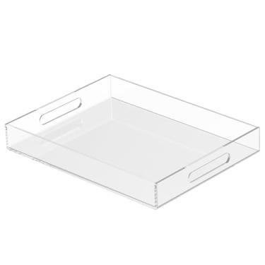 Imagem de Bandeja de acrílico 35 x 28 cm com alças cortadas – a bandeja decorativa à prova de derramamento é um organizador de bancada ideal para salas de estar, mesas de café otomanas, escritórios, cozinhas e