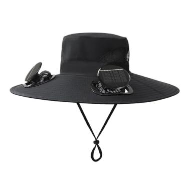 Imagem de Luocute Chapéu de Ventilador Solar, Chapéu de Pesca de Fãs de Refrigeração Solar de Nylon Com 2 Fãs Embutidos Cobrando Upf 50+ Largura de Largura 4.72in para Homens Mulheres de Pesca Ao Ar (preto)