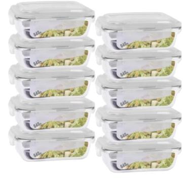 Imagem de Kit De Potes Herméticos De Vidro Retangulares, Com Tampa Click (KIT COM 10 POTES 640ML)