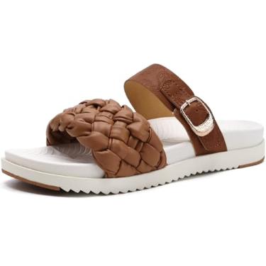 Imagem de KuaiLu Sandálias femininas ortopédicas modernas elegantes com fascite plantar confortável suporte de arco de verão ajustável couro trançado aberto almofada feminina sandálias deslizantes tamanho 5-11,