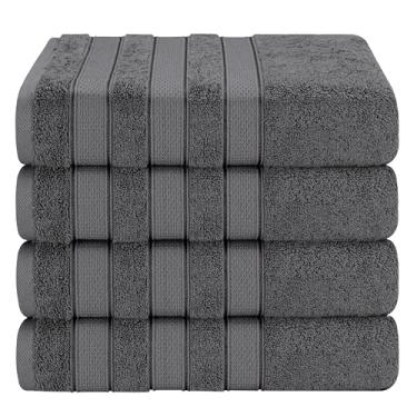Imagem de American Soft Linen Salem 100% algodão turco 4 peças toalhas de banho para banheiro, 600 GSM conjunto de toalhas de banho de secagem rápida macio absorvente cinza escuro
