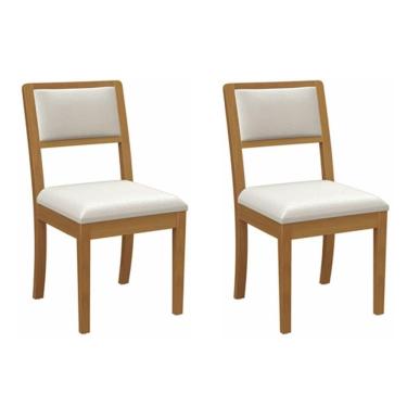 Imagem de Kit 2 Cadeiras Sala Jantar Alice 2CMM003CA Premium Madeira Maciça 2 Un Carvalho/Linho Bege Caqui - Kappesberg