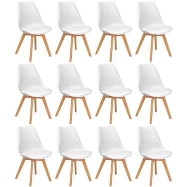 Imagem de Conjunto 12 Cadeiras de Jantar Eames Wood Leda Design Estofada - Branco