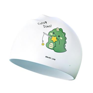 Imagem de Colaxi Touca de natação infantil, leve e confortável, touca de banho de silicone elástica para surfe e esportes aquáticos de praia, Verde
