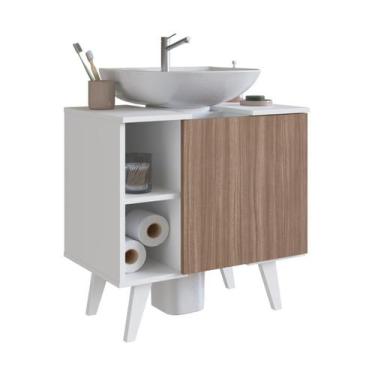 Imagem de Gabinete de Coluna para Banheiro Slim 1 Porta B86 Emovell, Branco/Mont