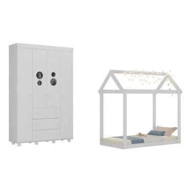 Imagem de Cama Infantil Montessoriana Com Colchão Incluso E Guarda-roupas Pimpolho Multimóveis Mx4280 Branco