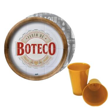 Imagem de Kit Festa 16 Pratos Festa De Boteco De Papel e 20 Copos 300ml Acrílico (COPO DOURADO)