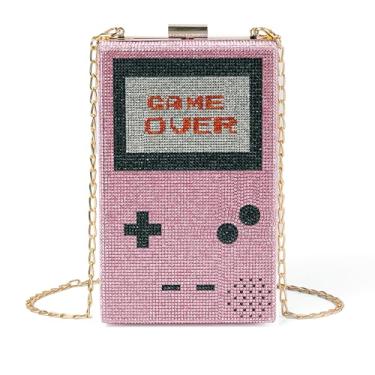 Imagem de Renabro Bolsa tiracolo feminina retrô em formato de rádio, strass, metal, vintage, para noite, Jogo de strass rosa