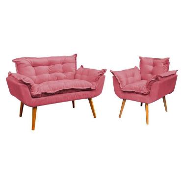 Imagem de Kit Namoradeira Manicure + Poltrona Decorativa Para Sala Recepção Consultório Alice Suede