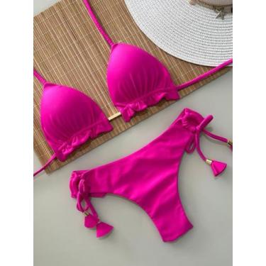 Imagem de Biquini Cortininha Com Calcinha Fio Duplo, Pink - Naykle, Pink, G