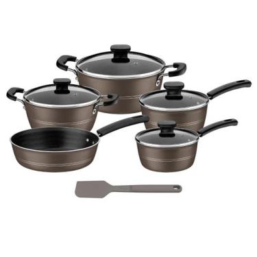 Imagem de Jogo de Panelas Sicília Com Espátula 6 Peças Avelã Alumínio Tramontina