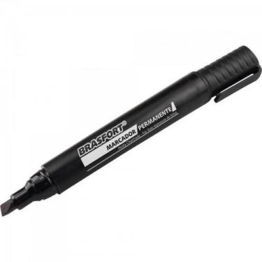 Imagem de Caneta Marcador Permanente Com Ponta Grossa Preto Brasfort - CX / 12