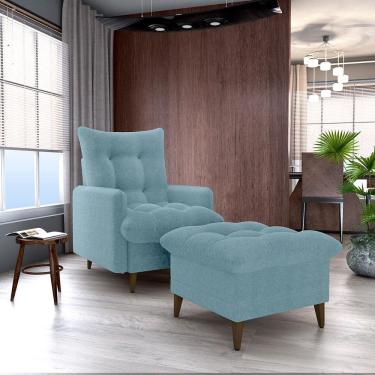 Imagem de Conjunto p/ Sala Montreal 1 Poltrona Decorativas e 1 Puff Bouclê Azul - Matrix