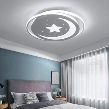 Imagem de Quarto Infantil Moderno Lustre Embutido Luz De Teto Com Forma De Estrela Da Lua Moderno Led Acrílico Perto Do Teto Luminária Para Quarto Infantil Quarto De Meninos E Meninas, White Light, 19.5''