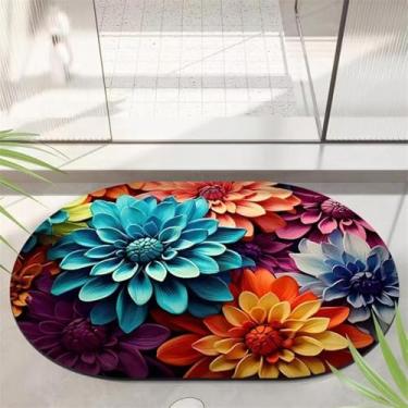 Imagem de Badezimmerteppich Absorbierender Badteppich, Badematte Stein Badematten Badvorleger Rutschfest Waschbar, Badezimmer Teppiche Schnelltrocknende Dünner Deko, Farbenfroh, 80x150cm