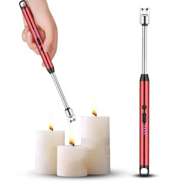 Imagem de Isqueiro Acendedor Elétrico Recarregável de Fogão a Gás, Churrasqueira, Velas, Cozinha, Ponta Flexível, Carregamento USB, 27 cm, Premium (Vermelho)