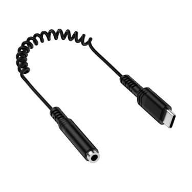 Imagem de Coiled USB Type C to 3.5mm Audio Adapter for Samsung Galaxy Z Flip 7 6 5 Z Fold 7 6 5 S25 Edge S24 Ultra S23 A26 A36 A56,USB C to Aux Female Audio Dongle Cable Cord for Google Pixel 9a/9 Pro Fold/8/7