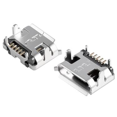 Imagem de FOCMKEAS 10 peças micro USB fêmea conector conector de porta, 5 pinos 90 graus borda enrolada de agulha curta com formato de chifre de boi, conector SMT SMD porta de conector