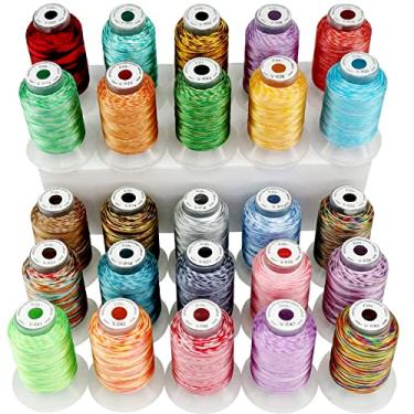 Imagem de New brothread Kit de linha para máquina de bordado de poliéster variegado de 25 cores 500 m (550 anos) compatível com máquinas de costura e bordado Brother Janome Babylock Singer Pfaff Bernina