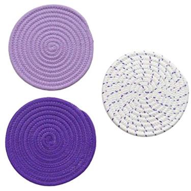 Imagem de Greensen Almofada de Isolamento, Tapetes de Algodão Costurados à Mão, Descansos de Copos, Pacote Com 3, Azul, Rosa, Cinza para Presentes de Anfitriã, Dia das Mães, Natal (PURPLE)