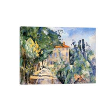 Imagem de Pintura de parede em tela - casa com telhado vermelho - impressões em tela famosas com moldura de madeira - reproduções de imagens em tela - pôster de arte para sala de estar 40 x 50 cm 40 x 50 cm