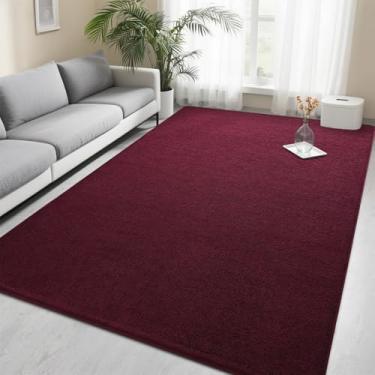 Imagem de Foxmas Tapetes de área de 10 x 15 cm para quarto, sala de estar, tapete felpudo vermelho bordô, macio, espesso, antiderrapante, lavável, interior, moderno, minimalista, para decoração de móveis de